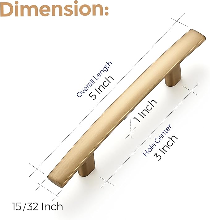 Ravinte 15 Pack | 5-3/16'' Curved Cabinet Pulls Champagne Bronze Kitchen Drawer Pulls Arch Cabinet Handles 5-3/16?쒵ength, 3??Hole Center
