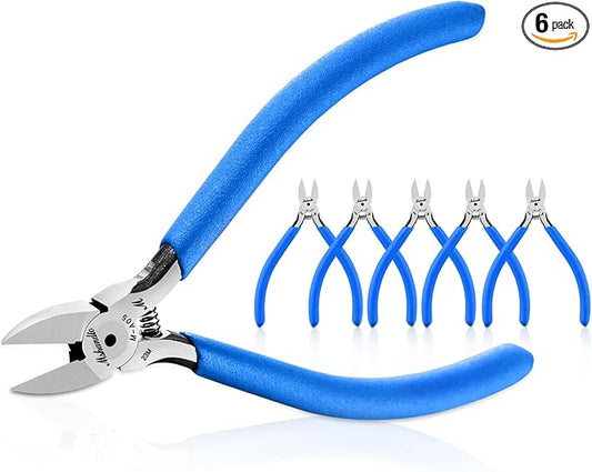 Wire Cutters 6 Pack, 5" Flush Cutters for Electronic Component, CR-V Side Cutters, Diagonal Cutters for Crafting, Flush Cut Pliers for Jewelry Making, Plastic, Soft Copper Wire, Floral