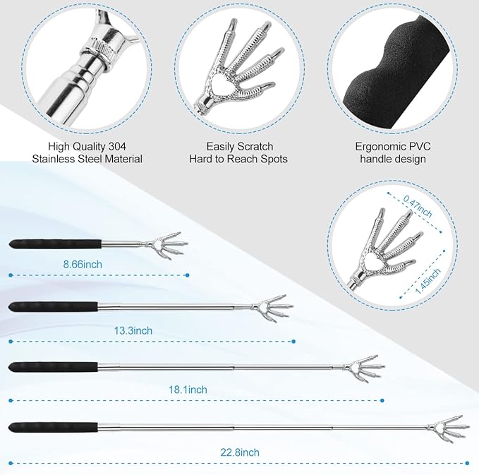 3 Pack Back Scratcher Metal Portable Telescoping with Rubber Handles, Extendable Back Massager Tool with Beautiful Box, White Elephant Stocking Stuffers Gifts for Men Women Christmas Presents