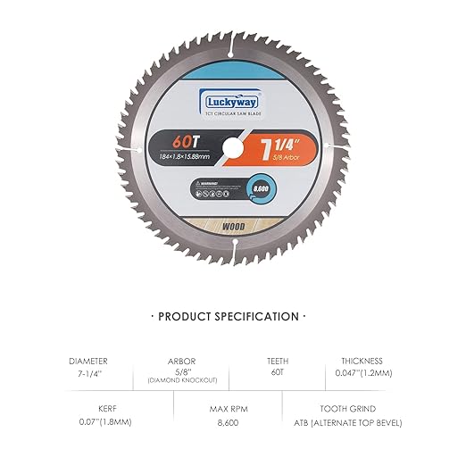 Luckyway 7-1/4 Inch Circular Saw Blade 24T Framing & 40T Ripping/Crosscutting & 60T Finish with 5/8 Inch Arbor TCT (Tungsten Carbide Tipped) Saw Blade for Cutting Wood 3-Pack