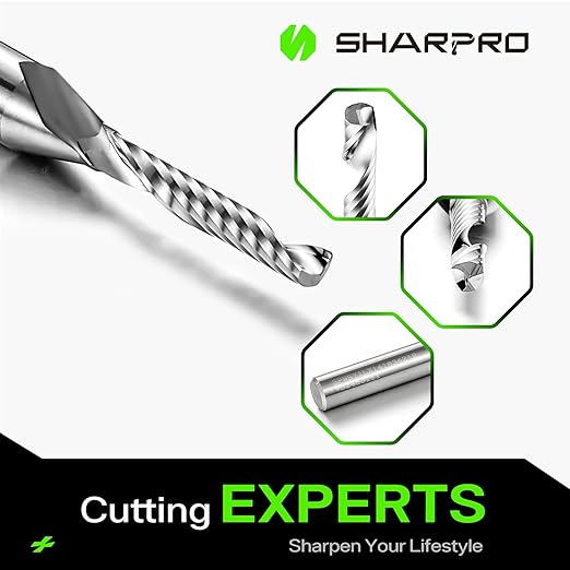 1/4 Inch Shank Single Flute (O Flute) Cutter Carbide Spiral Router 1/8 Inch Cutting Diameter Carbide Single Flute CNC Router Bit, Ideal for Aluminum, Plastic, Acrylic, Wood, MDF and PVC (3PCS)