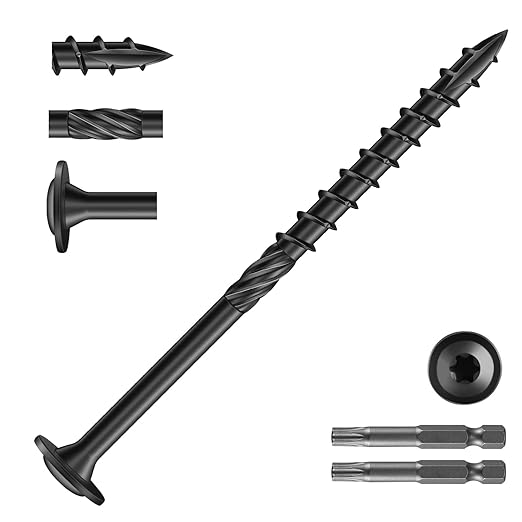 #14 x 4 Inch Lag Screws (140Pcs) 4lb. Structural Wood Screw, Black, Carbon Steel, Washer Head, Rust Resistant epoxy Coated, T30 Star Bit