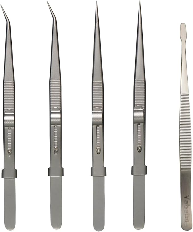 Tweezers, 5Pcs Precision Tweezers Set - Anti - Static Stainless Steel Tweezers for Electronics, Jewelry Making, Medical and Laboratory Work, Craft, Model Building, Soldering, Watch, Car Repair, Etc