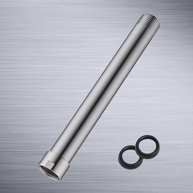 Shower Head Extension Arm 8 Inches, Shower Arm Extender for Rain and Handheld Shower Head, Solid Stainless Steel Straight Bathroom Extension Arm,Female to Male NPT 1/2 Inch, Brushed Nickel