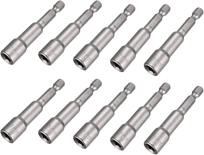 10pcs 1/4" Hex Shank Impact Nut Driver Socket Set 7mm/9/32" Drill Nut Driver Bit, 2.5" Length
