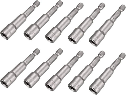 10pcs 1/4" Hex Shank Impact Nut Driver Socket Set 7mm/9/32" Drill Nut Driver Bit, 2.5" Length