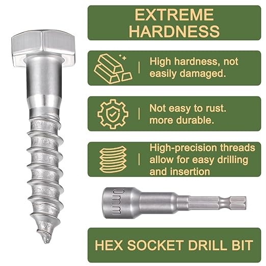 25 Pcs M6x1.18 Inch Hex Head Lag Screws 304 Stainless Steel 18-8 Wood Screws for Indoor Furniture Assembly Bookshelves Solid Wood Dining Tables