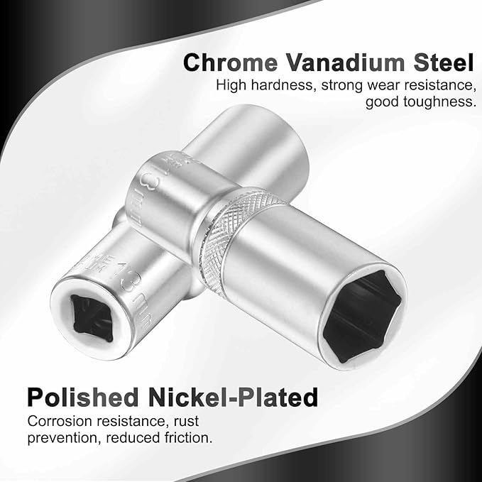 HARFINGTON 6 Points Deep Socket 1/4" Drive 13mm Deep Metric CR-V Steel Polished Nickel Plating Flip Sleeve 50mm / 2" Extra Long Socket Tool for Home Auto Nuts Bolts Repair