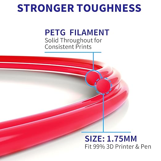 Geeetech PETG Filament 1.75mm, 1 KG (2.2lbs) Spool 3D Printer Filament, High-Toughness, 짹0.02mm Accuracy, Neatly Wound & Moistureproof, Non-Clogging Non-Stringing, Fits Most FDM Printers, Red