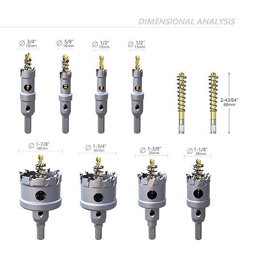 GSTK Upgrade Heavy Duty Carbide TCT Carbide Hole Saw Kit 10Pcs for Hard Metal, with 2*Extra Titanium Plated Pilot Center Drill and 2*L-Wrench
