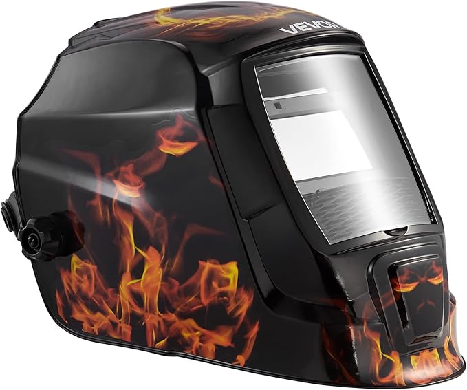 VEVOR Welding Helmet Auto Darkening, 3.66" x 1.69" True Color Welding Hood, Solar-Powered Welder Mask 2 Arc Sensors, Shade 4/9-13 for TIG MIG ARC Weld Grinding - CRIUS Series (Yellow Flame Pattern)