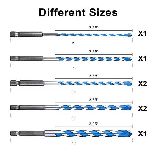 Concrete Drill Bit Set 10 Pcs, Masonry Drill Bit Set 3/16", Shockproof Hex Shank Drill Bit Set, Industrial Carbide Drill Bits for Class/Brick/Plastic/Cement/Tile