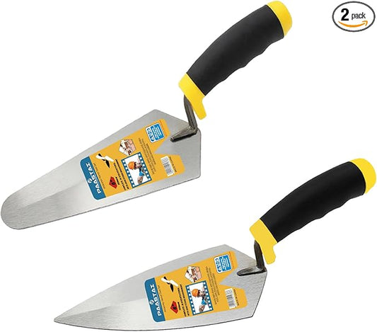 2 Pcs Masonry Trowel Set, 6" Round & Pointed Trowel Masonry, Set with Soft Non-Slip Handle, for ConcreteCement Plastering Tiles