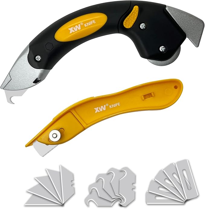 XW Heavy Duty Roller Carpet Knife and Light-weight Carpet Knife竊똄xtra 15 PCS Blades Included, 2-Pack