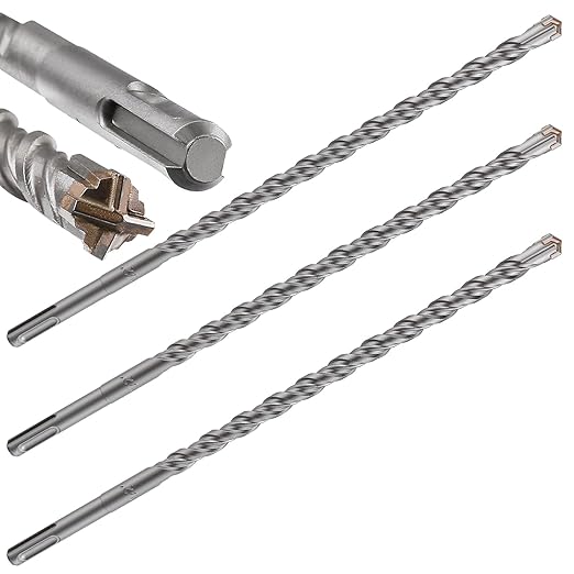 Concrete Drill Bit 3pcs 1/2" X 10"-8" Cross-Type Double Thread Carbide Material Suitable for Concrete, Brick, Cement Walls, Stone