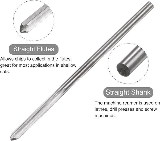 uxcell Chucking Reamers, 2.5mm H7 Metric Machine Reamer Drill Bit for Metal Wood Hole Reaming, Straight Flute High Speed Steel Tool