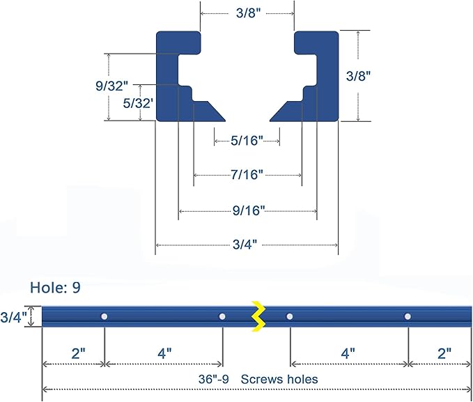 2 Pack 36" T Track for Woodworking, Aluminum Alloy Woodworking Tools Kit Double Cut Profile Universal T-Tracks with Predrilled Mounting Holes,Anodized Blue