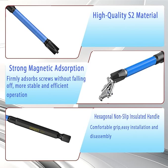 Strong Magnetic Screwdriver Drill Bit Set, Durability Screwdriver Drill Bit Set, Anti-Slip Magnetic Electric Screwdriver Set (10, Black-blue)
