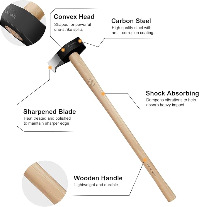 Splitting Maul- Wood Splitter Maul 6 1/2 lbs Head- Heavy Duty Wood Splitter Axe with 36" ergonomics Hickory Handle for Hardwood竊똂ampfires竊똅irewood(36inch Splitting Maul)