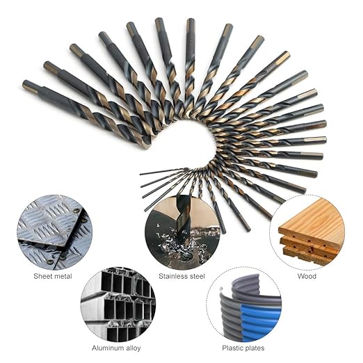 COMOWARE 29-Piece Drill Bit Set, High-Speed Steel Black and Gold Finish with 135 Degree Split Point Tip, 1/16" to 1/2" x 64ths Increments