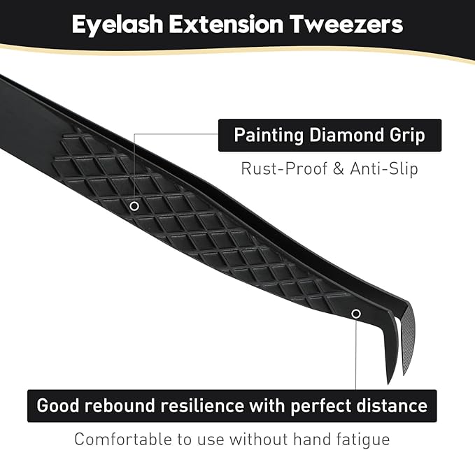 Ms.Queen Tweezers for Eyelash Extensions, Professional Microfiber Tip Boot Tweezers for Mega Volume Lash Extensions,Black