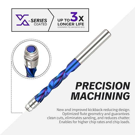ZahyoX Downcut Spiral Flush Trim Router Bit, NACO Coated Solid Carbide Flush Trim Straight Router Bit with Double Bearing, 1/4" Cutting Dia, 1/4" Shank, 1-1/8" Cutting Length, 3" Overall Length