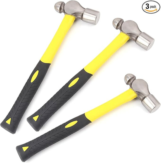 3 Pack 32 ounce Ball Pain Hammer, metal Ball Peen Hammer with soft anti slip handles, perfect for maintenance, use, camping