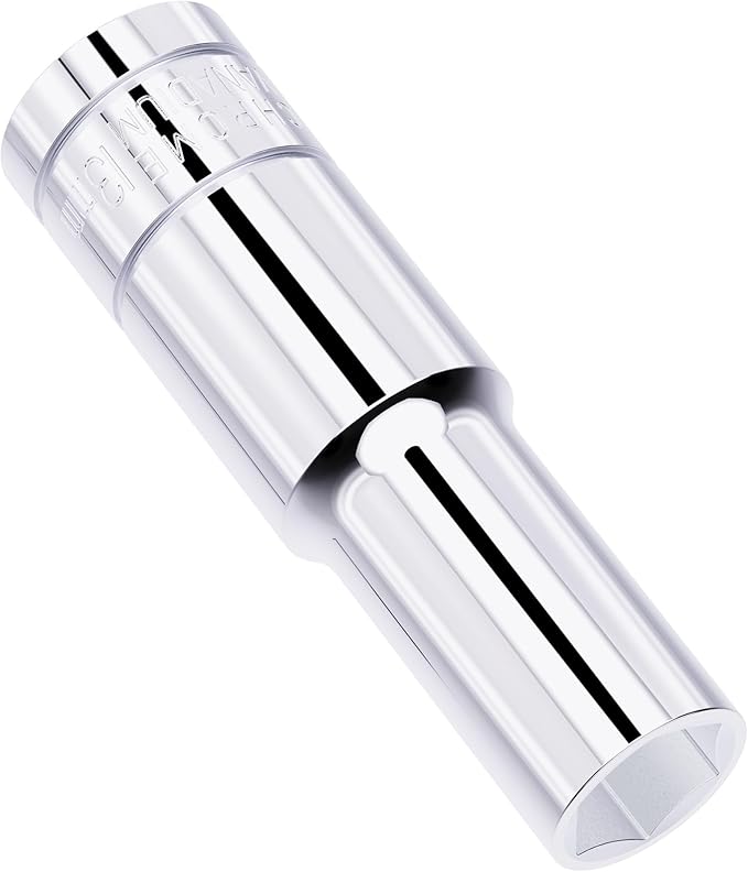 13mm Deep Socket, 1/2 Inch Drive, 6 Point, Metric, Heat Treated CR-V Steel Sockets, Full Polishing, 3.1 Inch Length(1 PC)