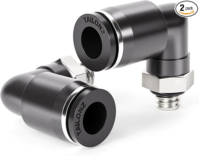 TAILONZ PNEUMATIC Male Elbow 1/8 Inch Tube OD x UNF 10-32 Thread 90 Push to Connect Fittings PL-1/8-U10 (Pack of 2)