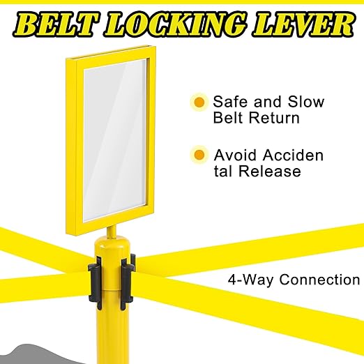 Therwen 12 Pack Therwen Heavy Duty Crowd Control Stanchions 9.8 ft Stainless Steel Stanchion Set with Safety Barrier Post Retractable Belt and Sign Holder Crowd Control Barrier(Yellow Belt, Yellow)