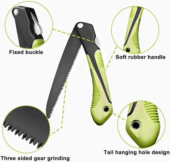 Folding Camp Saw for Cutting Branches, 9" Straight Blade | SK5 Steel Hand Saw, Ergonomic Handle, One-Hand Use, Secure Lock | Foldable Wood Pruning Tool for Camping, Gardening, Survival, Outdoors