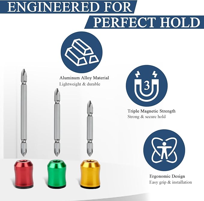 6pcs Magnetic Screw Holder, Screwdriver Head Magnetic Ring Magnetic Screw Ring with 3 Pieces Ph2 Screwdriver Bit Set, Bit Magnetizer for 1/4 Inch/ 6.35 MM Hex Screwdriver & Power Bits