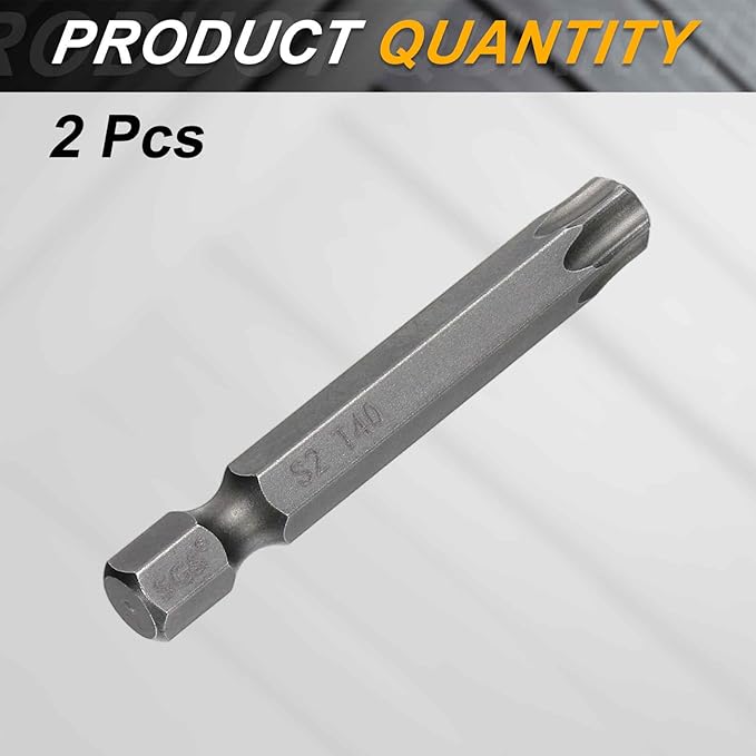 HARFINGTON 2pcs T40 Torx Head Screwdriver Bit 1/4" Hex Shank 2" (50mm) Long Magnetic No Hole Tip Tamper Proof 6 Point Star Screw Driver Drill Bits S2 Steel Industrial Power Screwdrivers