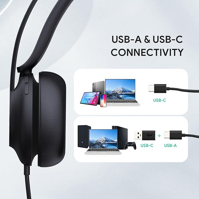 Yealink UH37 USB Headset with Noise Cancelling Microphone,Wired Headset for PC Laptop,Teams Certified,USB-A/C Cable,Works with Zoom and Other Leading UC Platforms