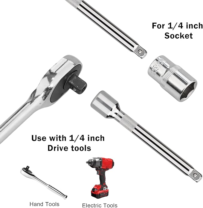 1/4 Inch Drive Socket Extension Bar Set?밒ncludes 2", 4", 6" Chrome Vanadium Steel Extensions with Silver Mirror Finish for Ratchet Drive, Automotive and Home Tool Use,3PC