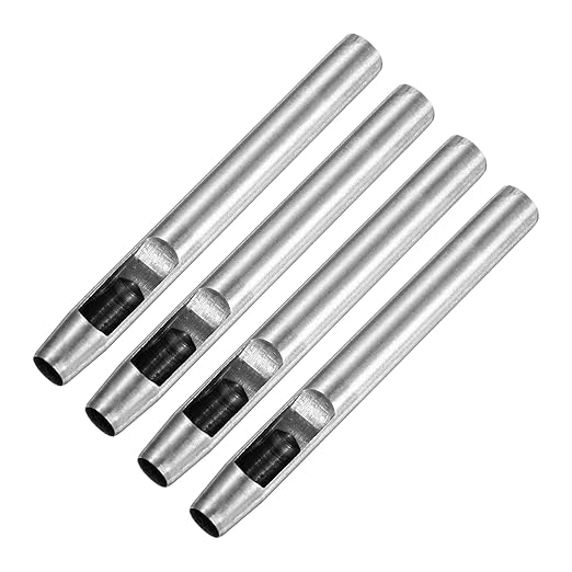 8MM Leather Hole Punch Tool [4PCS] - Metal Round Belt Hole Puncher Use for Leather Working & Belts & Watch Band & Paper & Plastic - [Silver Tone] Round Hollow Tools