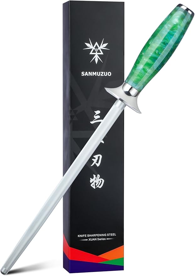 Honing Rod, Sharpening Steel for Kitchen Knives ??9" Honing Steel ??Resin Handle ??XUAN Series (Jade Green)