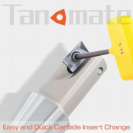 Indexable End Mill Nickel Plated 1" Cutting Diameter x 5-27/32" Oal 90 Degree, R8 Shank, Includes 2 APKT1604 Carbide Inserts