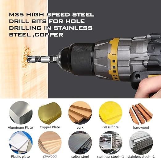 M35 Cobalt Countersink Drill Bit Pro-Grade 6pc Cobalt Countersink Bits Set | 5-Flute Design for Metal/Wood/Stainless Steel/Carbon Steel | Auto Repair & Marine Use | 1/4 Inch Quick Change Hex Shank