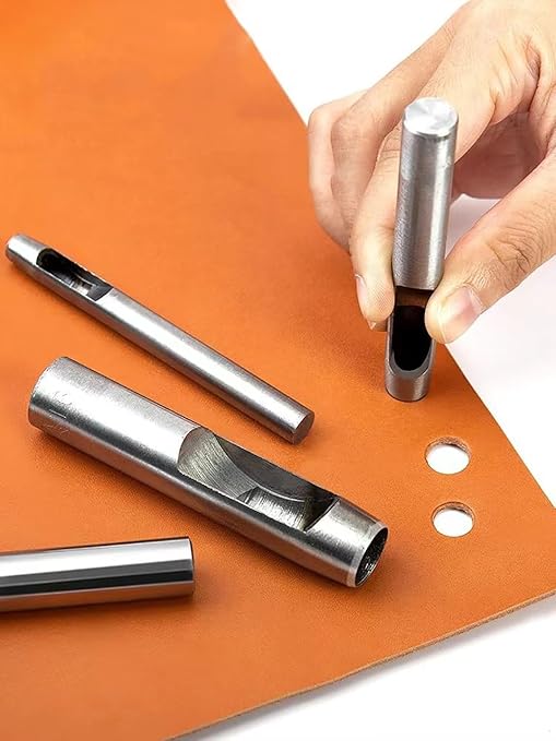 Leathe Punch Set Heavy Duty Round Hole Punch Set Leather Hole Tool,for Leather, Canvas (Silver, 9-pcs)