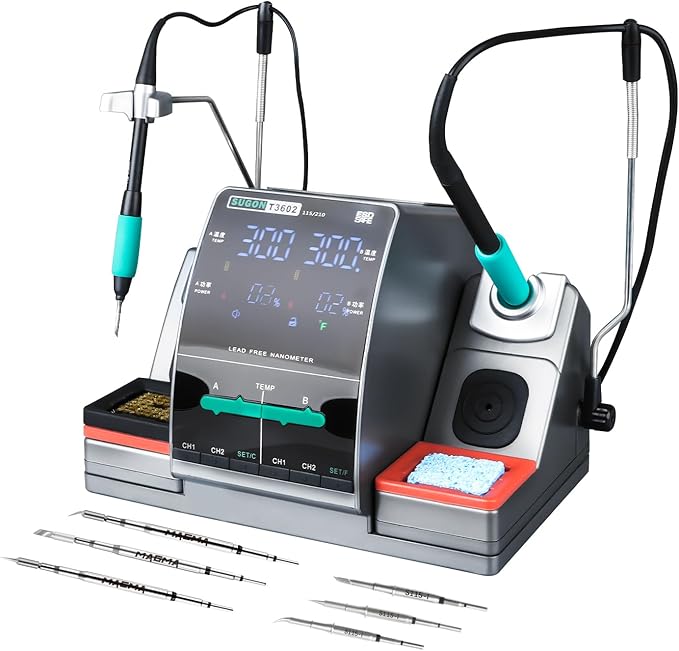 SUGON T3602 Professional Soldering Station 2 Sec Rapid Heat Up, with 6 Soldering Iron Tip, 110V Soldering Iron Station with Temperature Adjustment 212-842째F,Solder Iron Replacement Rack etc