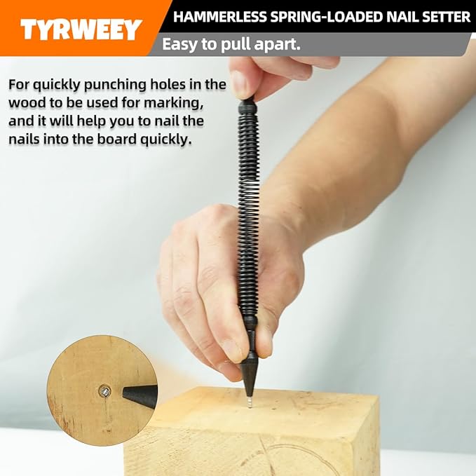 5-Piece Nail Setter Dual Head Nail Set & Dual Head Center Punch & Hinge Pin Remover Punch Set, Spring Loaded Center Hole Punch, Nail Setter Features 1/8-in, 3/32-in, 3/16-in, 1/16-in, 1/32-in