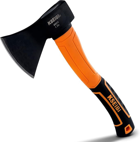 KSEIBI Wood Axe, Small Outdoor Camp Hatchet for Splitting and Kindling Wood, Forged Steel Blade with Anti-Slip and Shock Reduction Handle Great Throwing Axes and Hatchets (Modern)