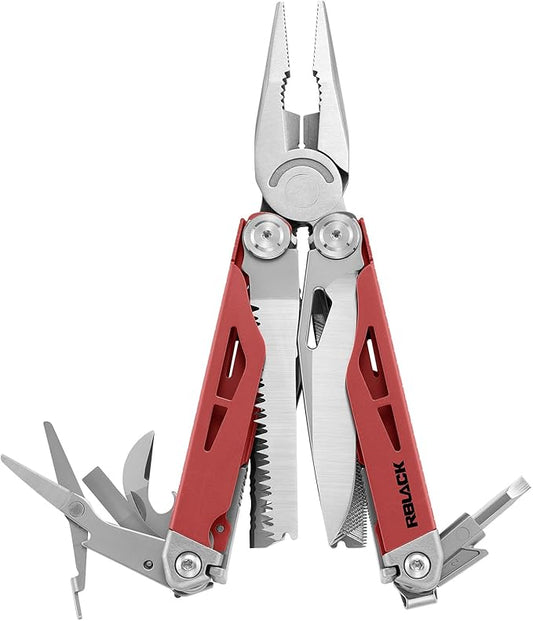 RBLACK Longeron21 Multitool, 21-in-1 Multi Tool Pliers with Safety Locking and Spring-Action Scissors, Heavy-duty Multi-tool Set with Nylon Sheath for Work, Home, Garden, DIY & Auto, Brick Red