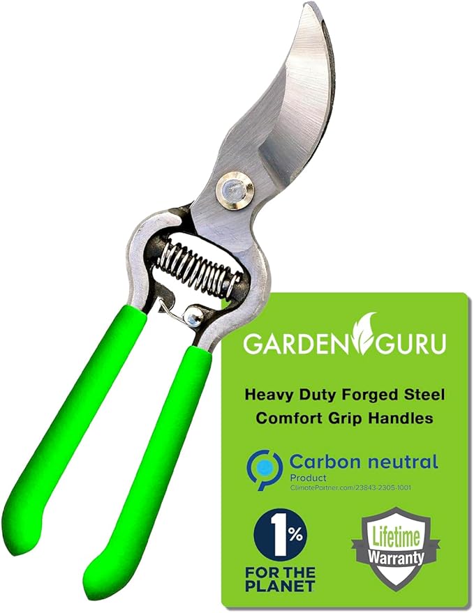 GARDEN GURU Classic Bypass Pruning Shears Clippers ??Heavy Duty Forged Steel Garden Pruners ??Safety Lock ??Non Slip Comfort Grips ??Cuts up to 1??Diameter ??Professional Bypass Pruners for Gardening