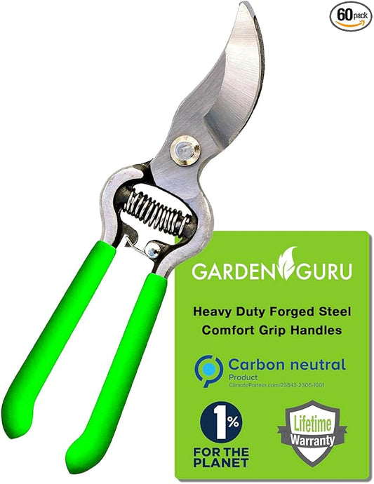 Garden Guru Classic Bypass Pruning Shears Clippers ??Heavy Duty Forged Steel Pruners ??Non Slip Comfort Grips ??Cuts up to 1??Diameter ??Professional Bypass Pruners for Gardening - 1 Case (60 Pcs)