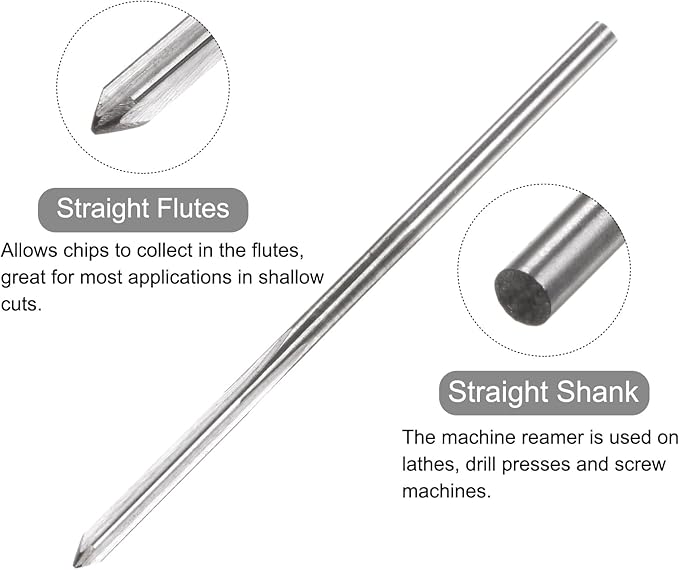 uxcell Chucking Reamers, 2mm H7 Metric Machine Reamer Drill Bit for Metal Wood Hole Reaming, Straight Flute High Speed Steel Tool