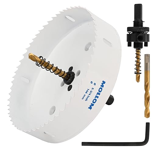Mollom (146mm | 5-3/4") HSS M42 with 8% Cobalt BI-Metal Hole Saw with 2 Pilot Drill Bits & Arbor Smooth Cutting for PVC,Drywall,Wood,Plastic,Gypsum Board,Rubber