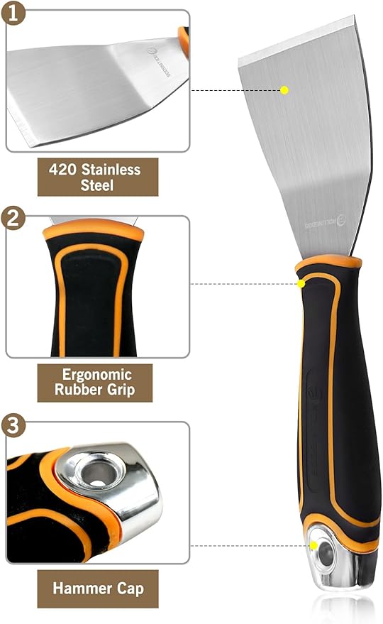 ROLLINGDOG 3 Inch Paint Scraper - Offset Scraper Stainless Steel Bent Blade Stiff Putty Knife,Chisel Scraper,Wallpaper Stripping Tool