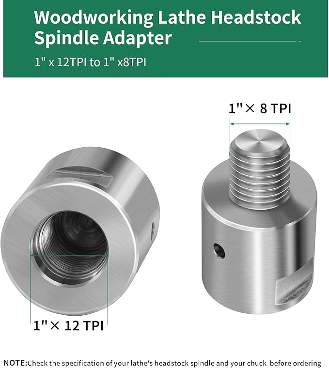 Lathe Headstock Spindle Adapter,Converts 1" x 12tpi to 1" x 8tpi for Woodworking Lathe